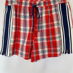 Free People Red and Blue Plaid Athletic Shorts with Pockets
